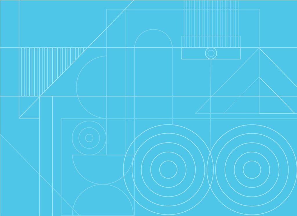 Decorative pattern, bright light blue geometric lines.