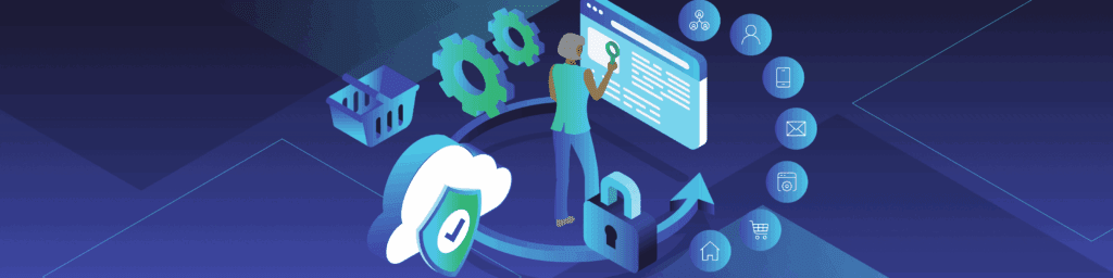 Illustration of customer data being analyzed for marketing analytics.