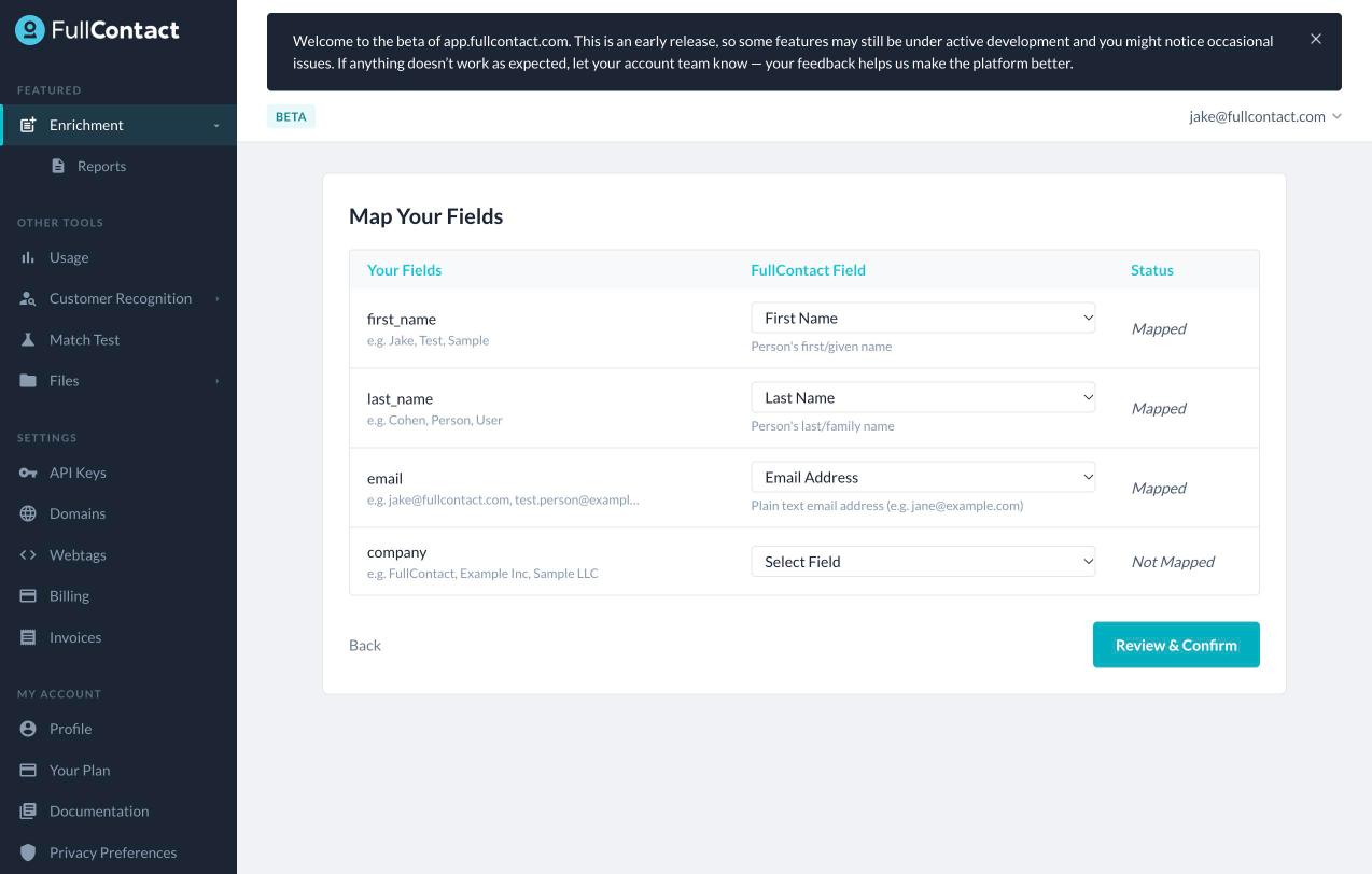 Enrichment > Map Your Fields, screenshot.
