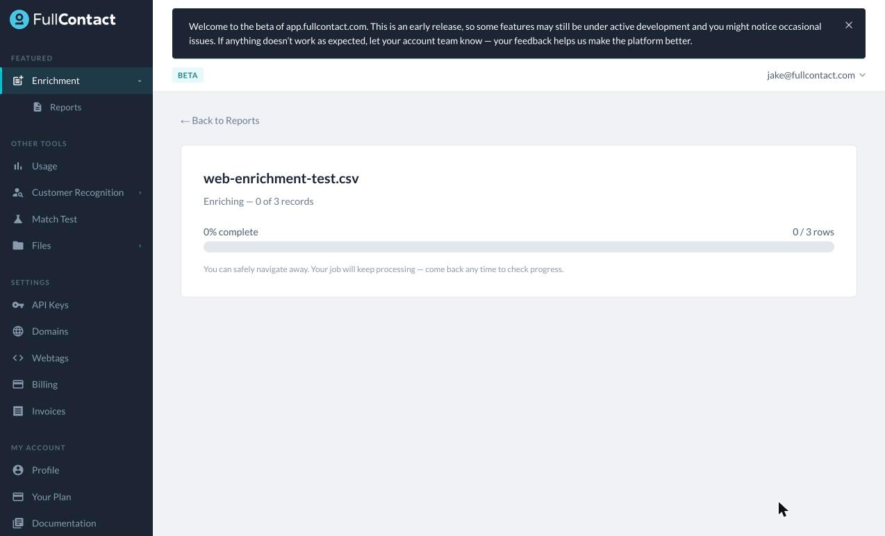 Enrichment > Enriching progress bar, screenshot.