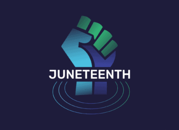 Juneteenth Blog Header Image: A clench fist raised in pride with "Juneteenth" across the wrist